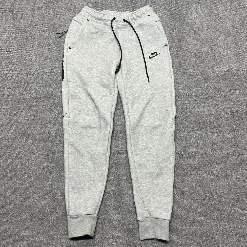 Nike Tech Jogger Pants Mens Small Gray Fleece Zip Pocket Elastic Waist Athletic